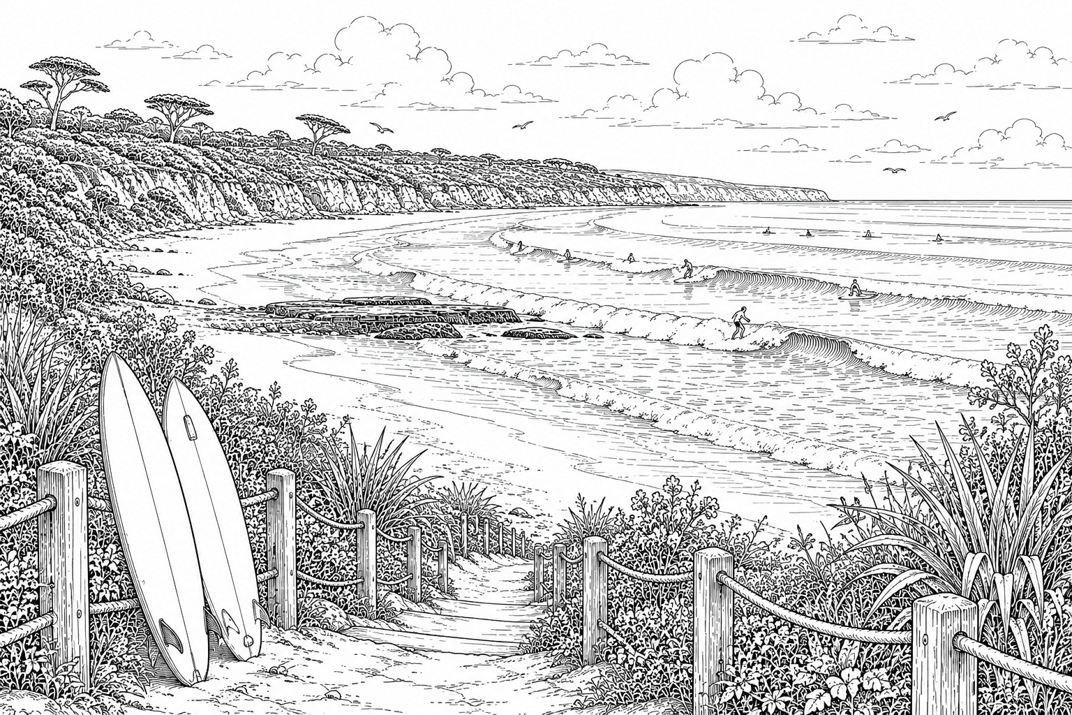 Bells Beach colouring artwork