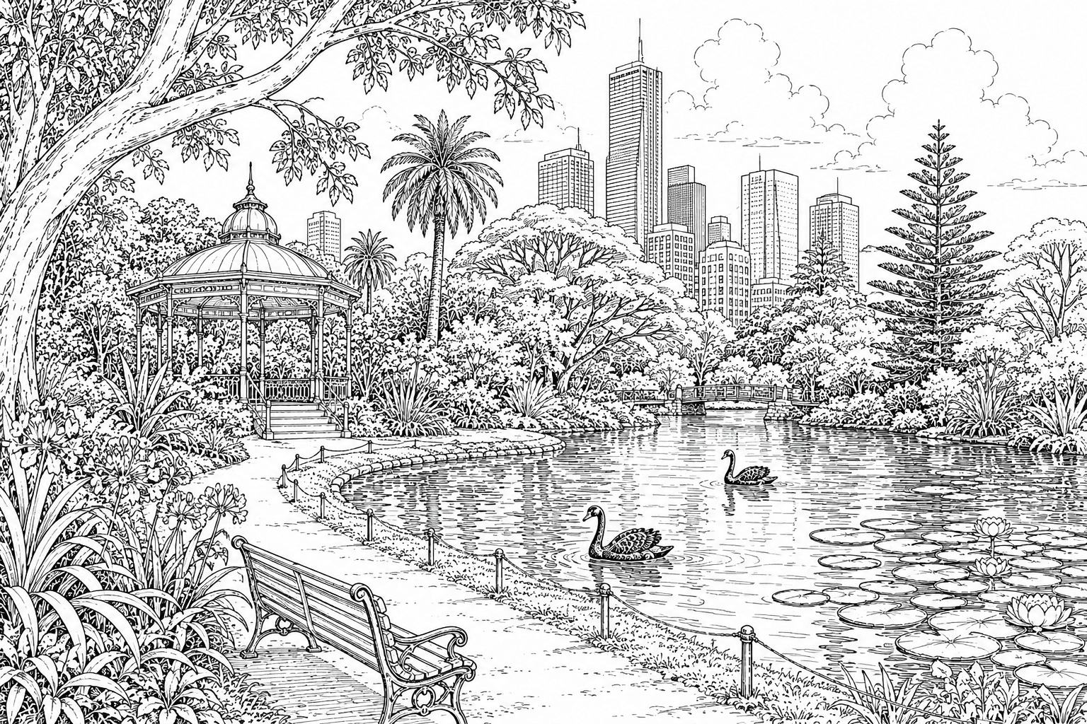 Royal Botanic Gardens Melbourne colouring artwork