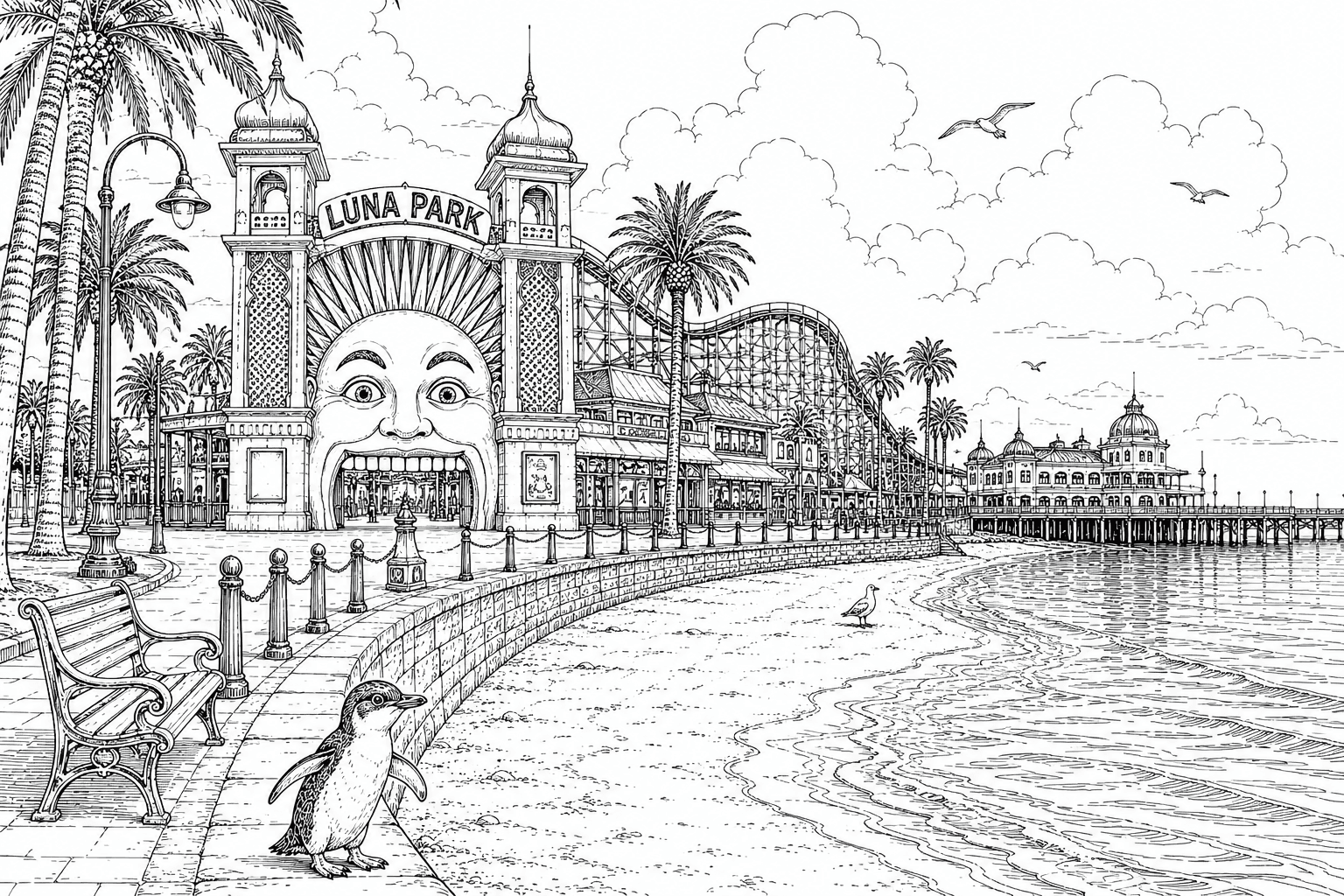 St Kilda / Luna Park colouring artwork